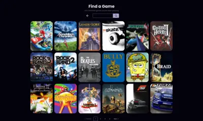 A project preview featuring multiple game covers in a grid