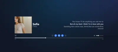 A project preview featuring a music player with lyrics